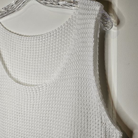 White Open Knit Mesh Sleeveless Scoop Neck Breathable Summer Tank Top Size XXL - Picture 2 of 7